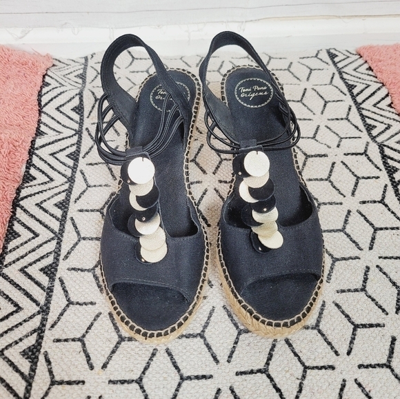 TONI PONS ORIGINAL Sitges Espadrille Sandal in Black Fabric, sz 9 / 40 - Picture 6 of 16